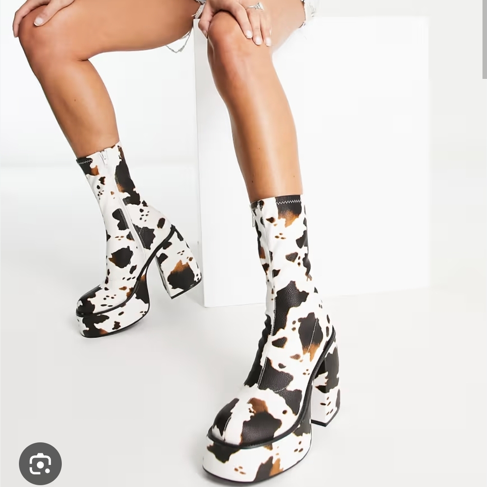 ASOS Black and White Heeled Boots with Platform Sole